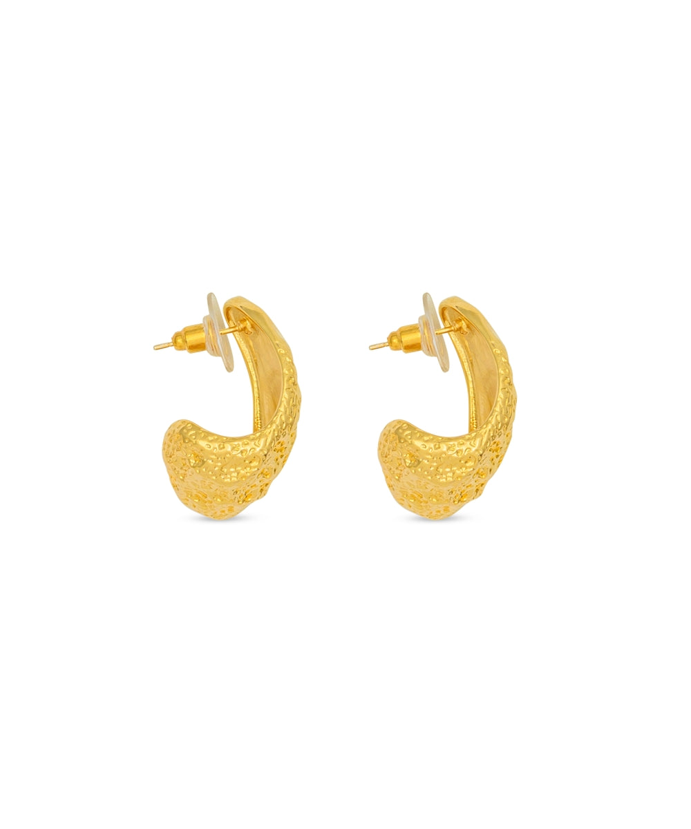 Half Textured Gold Hoops