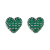 Diamond Mini Heart Studs Green