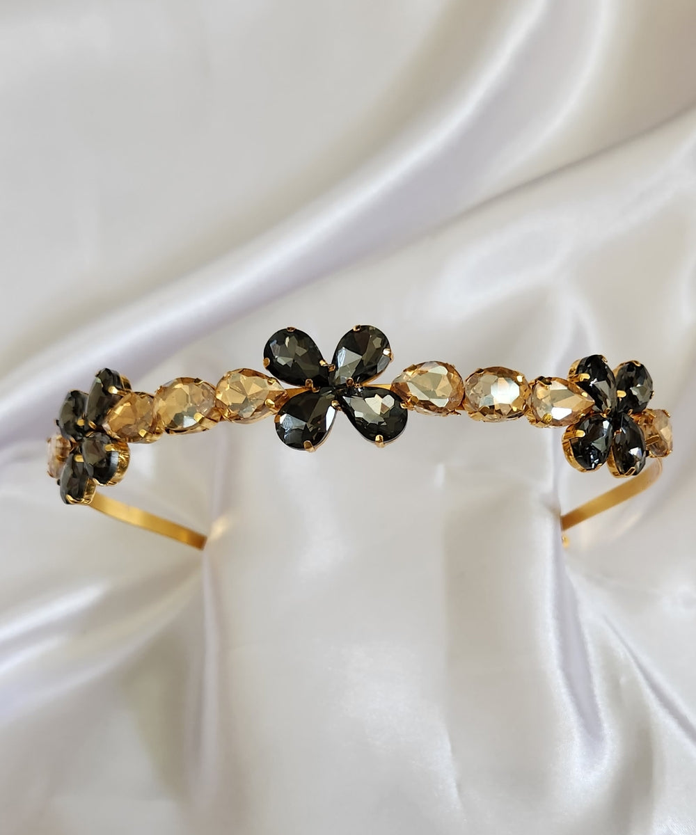 Gold & Black Flower Rhinestone Hairband