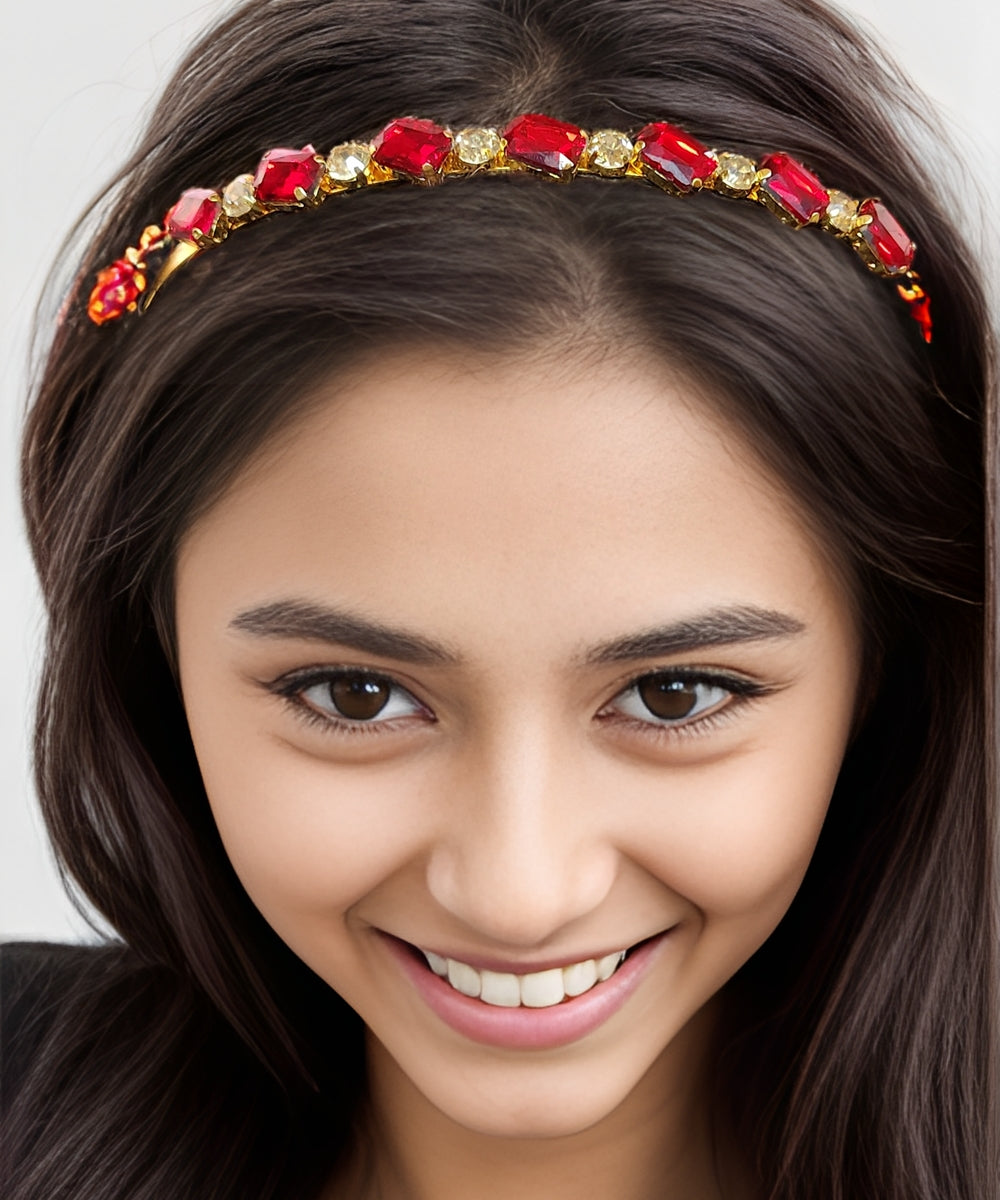 Red & Gold Rhinestone Hairband