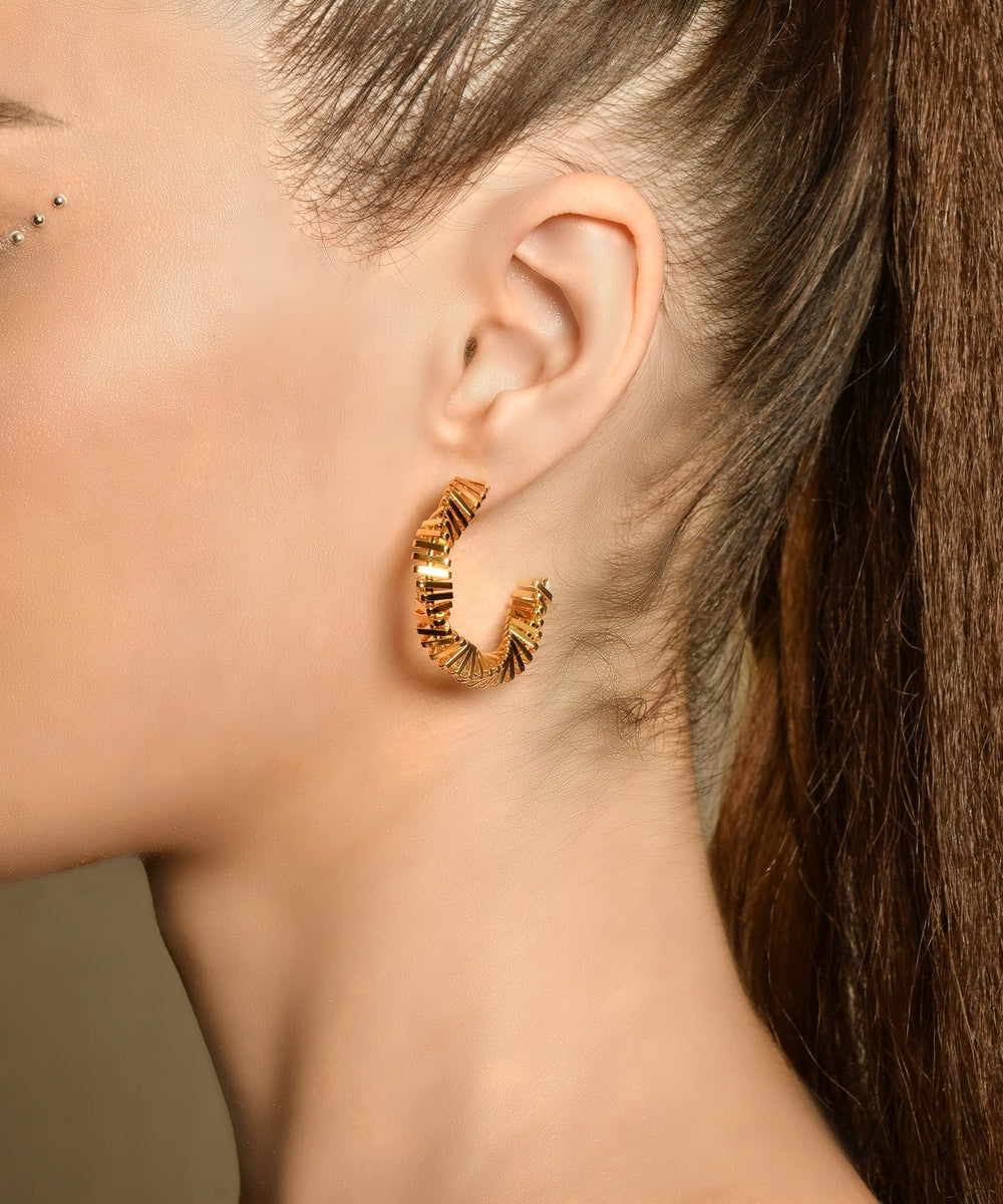 Spiral Line Gold Hoops