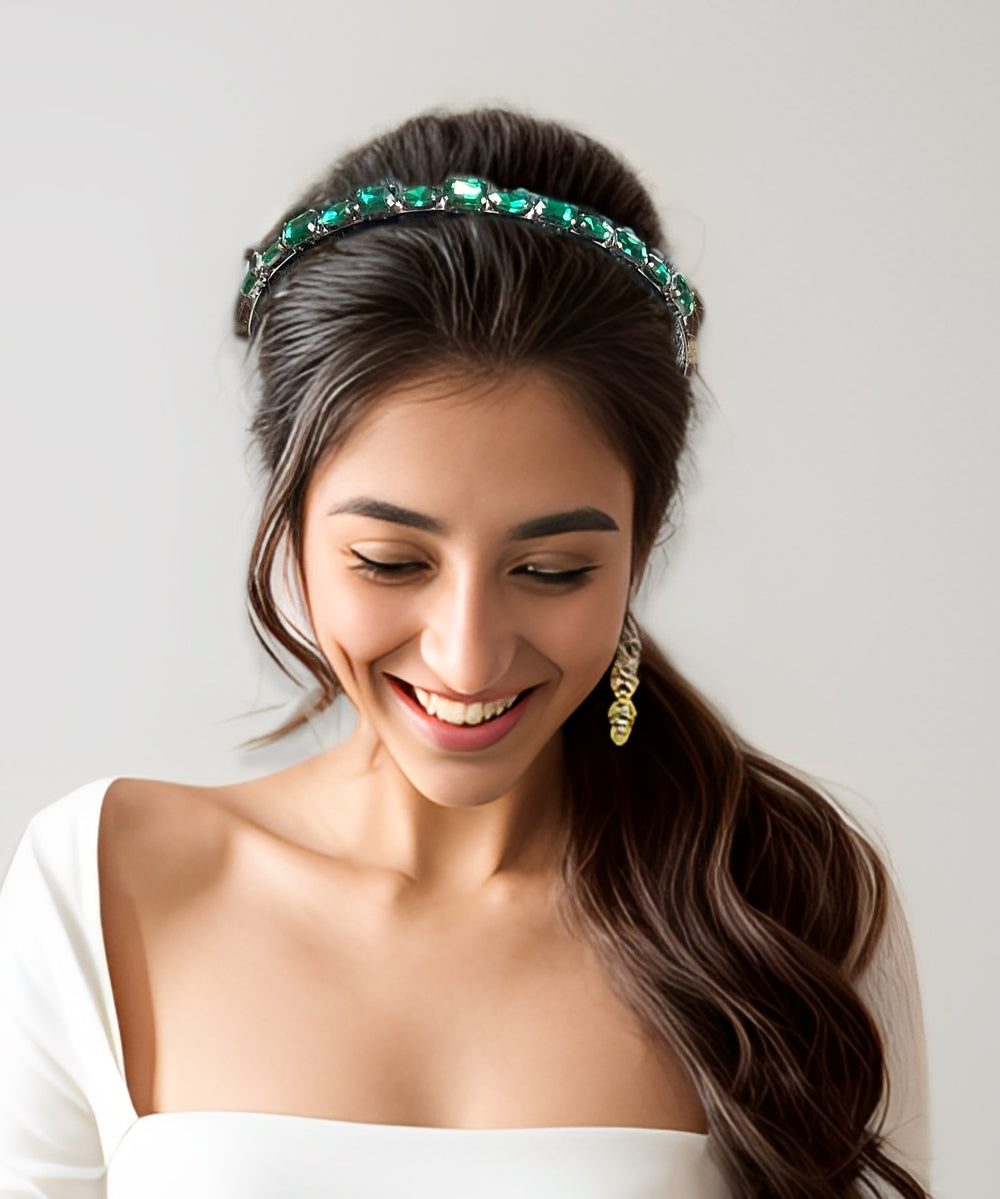 Green Rectangular Rhinestone Hairband