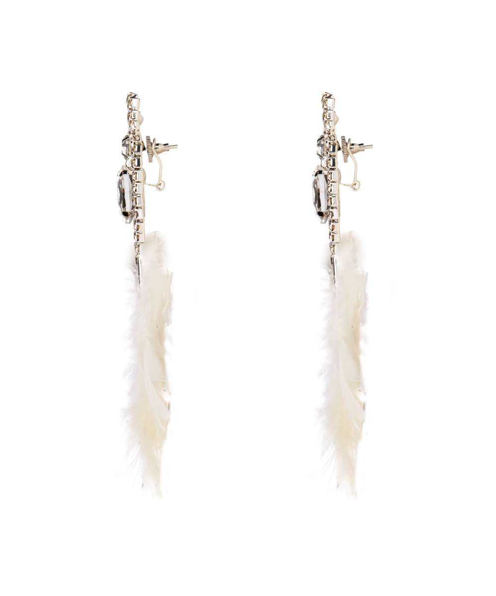 Rhinestone White Feather Earrings