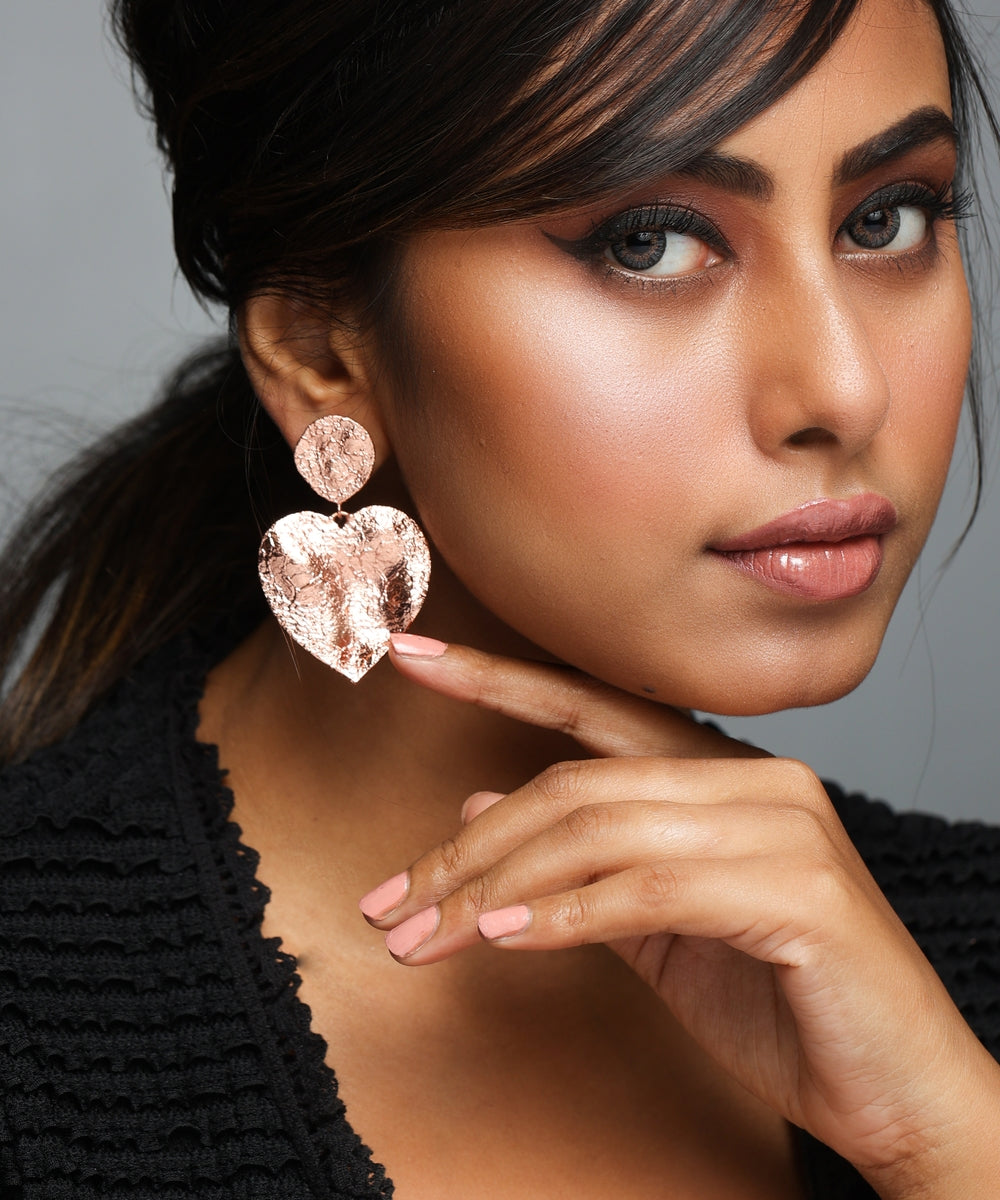 Crushed Heart Rose Gold Earrings
