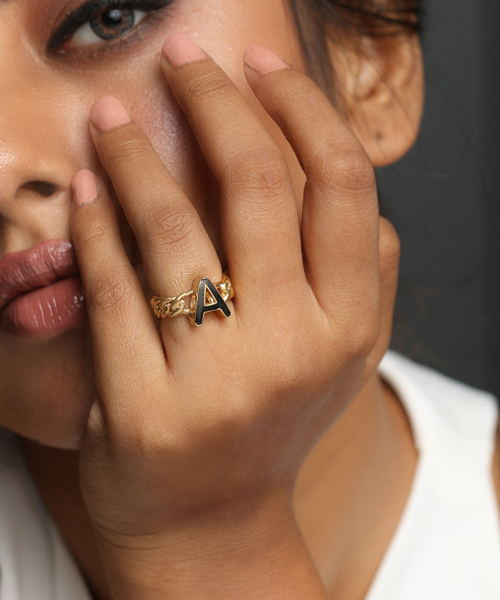 Sweet Monogram Ring Metal and Enamel