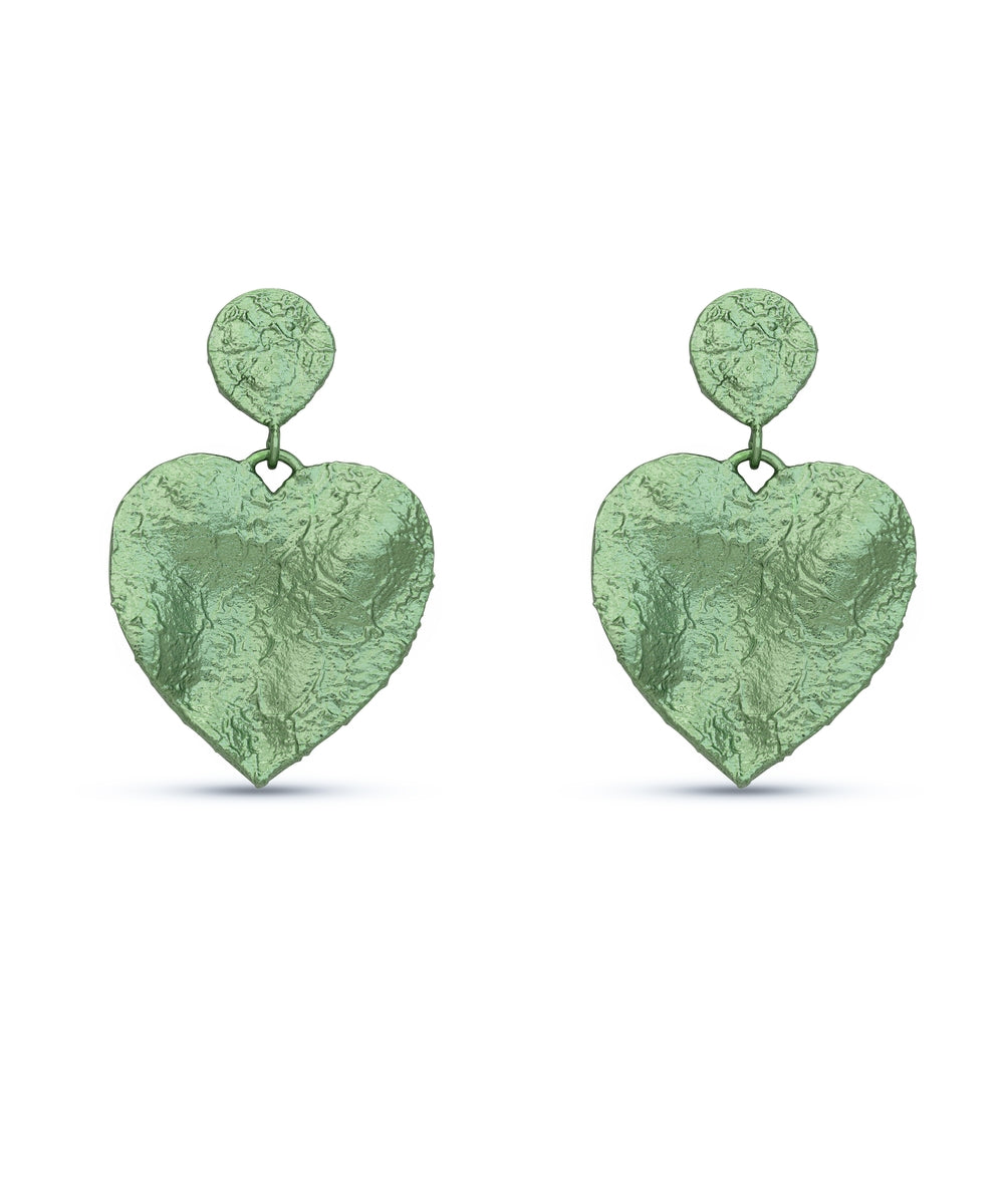 Mini Crushed Heart Green Earrings