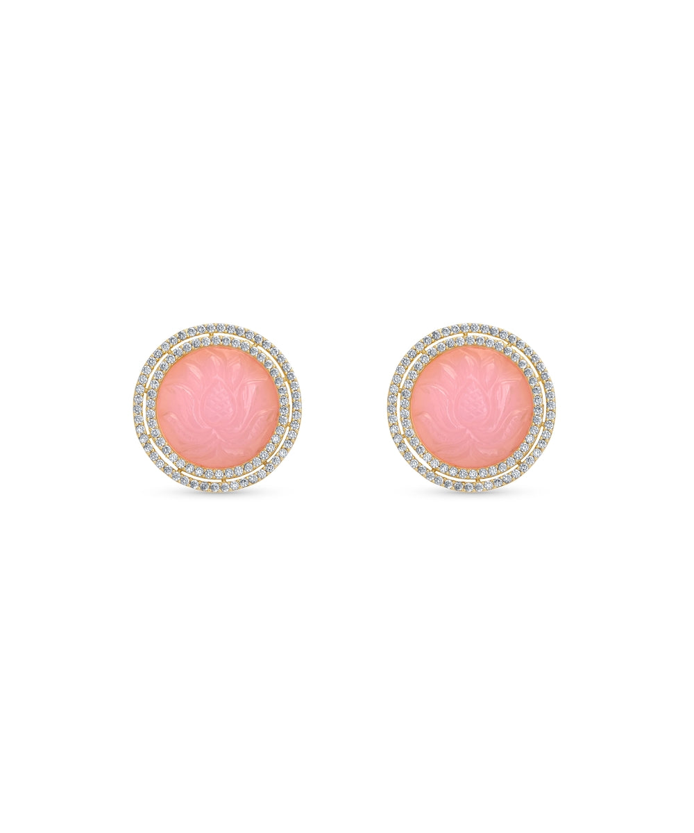 Royal Lotus Rose quartz Studs