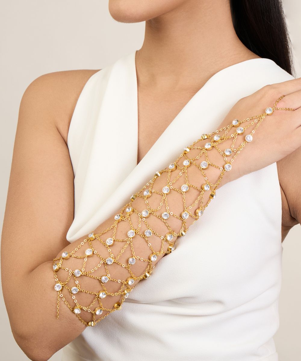 Rhinestone Jaal Hand Harness (Gold)