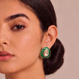 Noor Petal Polki Studs – Emerald Green