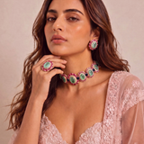 Raani Baag Oval Pink Ruby and Sapphire Choker Set