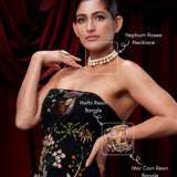 Kubbra Sait wearing MNSH Hepburn Rosee Necklace & Shakti Resin Bangle