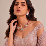 Raani Baag Pink Ruby Flower with CZ and Mint green Set