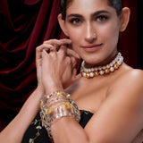 Kubbra Sait wearing MNSH Hepburn Rosee Necklace & Shakti Resin Bangle