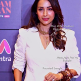 Malaika Arora wearing MNSH Mob Wife Studded Dagger Choker & Faceted Bangle / Shakti Nidar Resin Bangle / Main Apni Favourite Hu Bangle