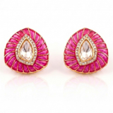 Noor Petal Polki Studs – Ruby Pink