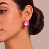 Noor Petal Polki Studs – Ruby Pink