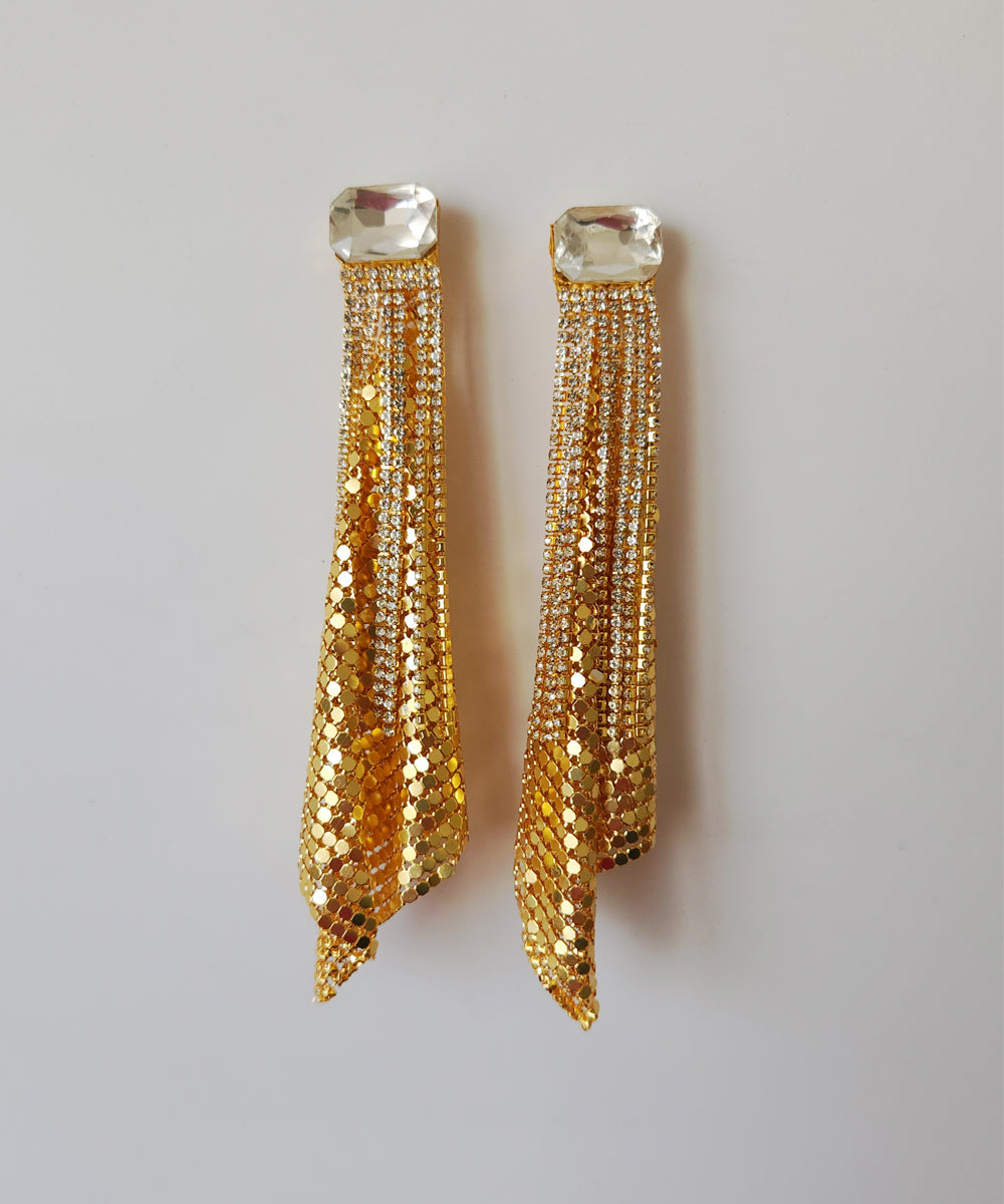 Rhinestone Party Earrings in Gold