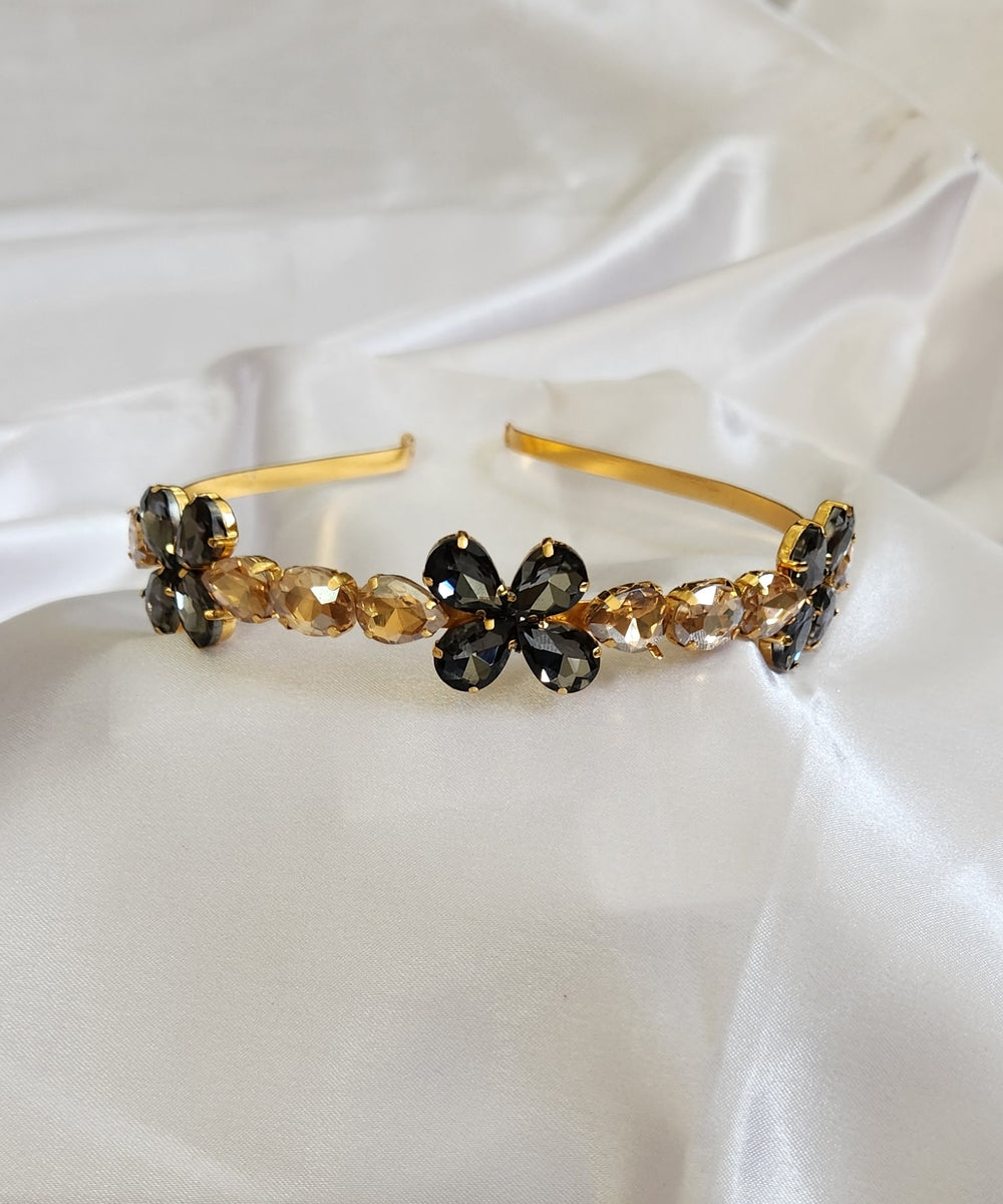 Gold & Black Flower Rhinestone Hairband