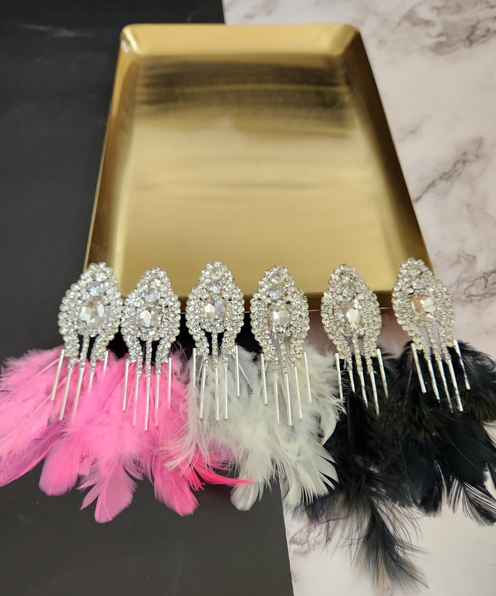 Rhinestone Black Feather Earrings