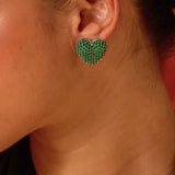 Diamond Mini Heart Studs Green