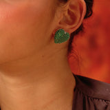 Diamond Mini Heart Studs Green