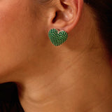 Diamond Mini Heart Studs Green