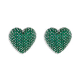 Diamond Mini Heart Studs Green