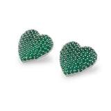 Diamond Mini Heart Studs Green