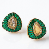 Noor Petal Polki Studs – Emerald Green