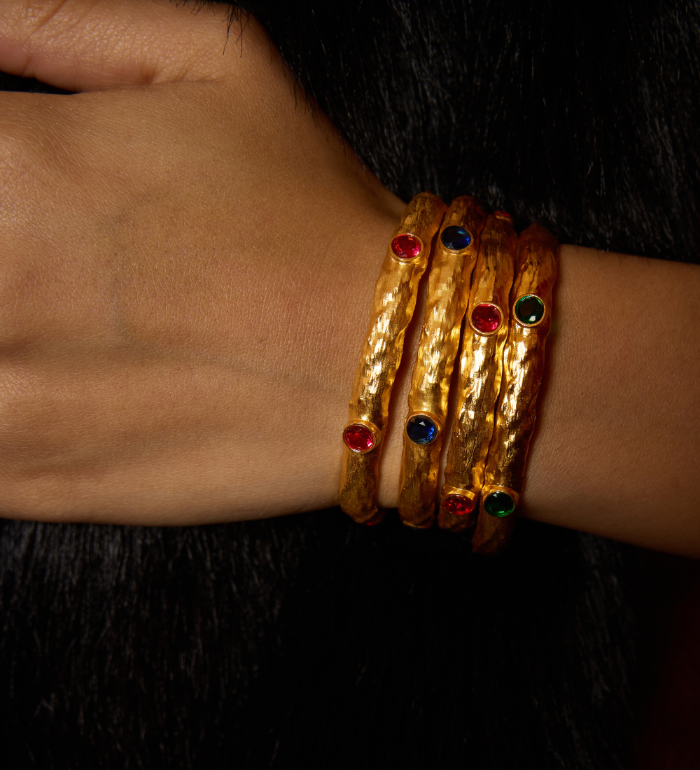 Shanaya Kapoor Wearing Mnsh Mob wife Studded Cuff Stack & Enamel Bracelet