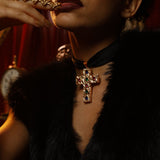 Mob Wife Studded Cross Choker
