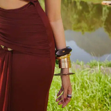 Tamaannah Bhatia- Wooden Disc Bangle / Gold Texured Cuff  / Jupiter Bangle / Nidar shakti Bangle