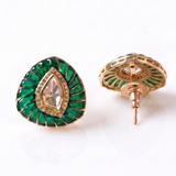 Noor Petal Polki Studs – Emerald Green