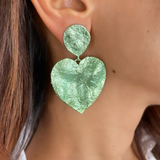 Crushed Heart Green Earrings