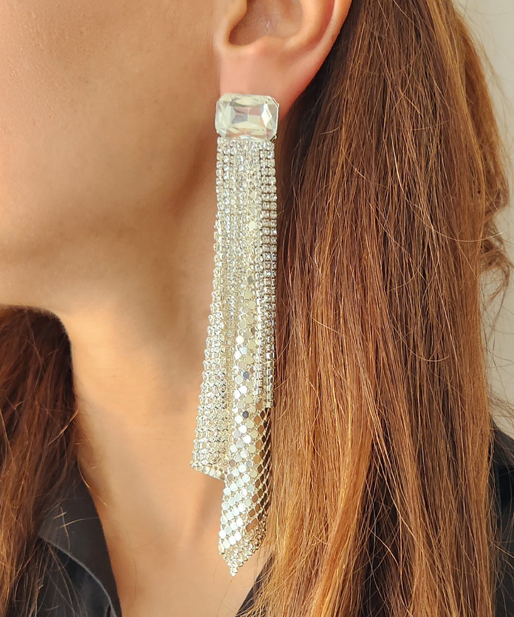 Rhinestone Party Earrings in Silver