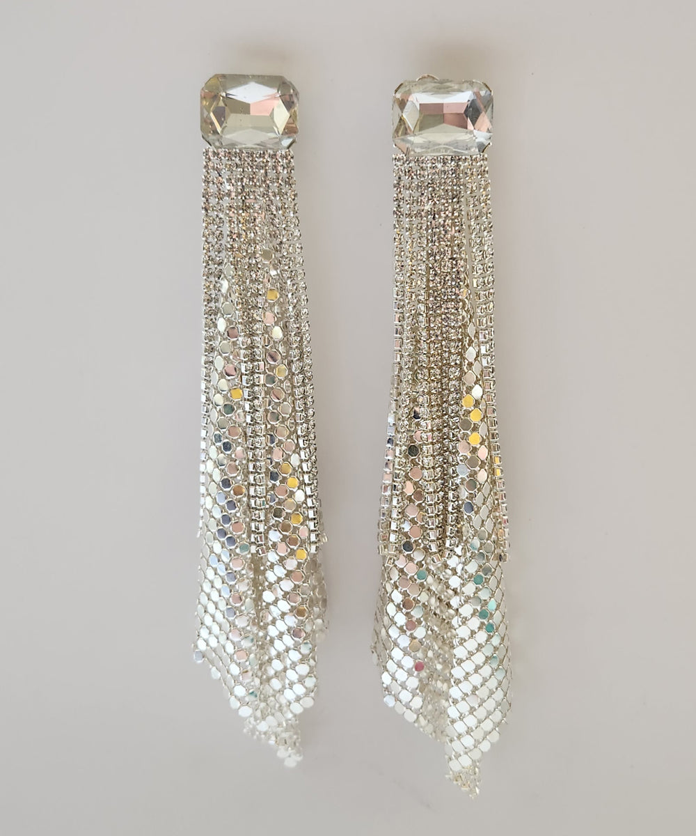 Rhinestone Party Earrings in Silver