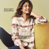 Kritika Kamra wearing MNSH Amour Enamel Heart Studs (White)