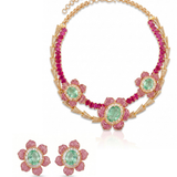 Raani Baag Pink Ruby Flower with CZ and Mint green Set