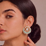 Noor Mint Green and Pink Crescent Studs