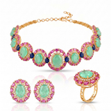 Raani Baag Oval Pink Ruby and Sapphire Choker Set