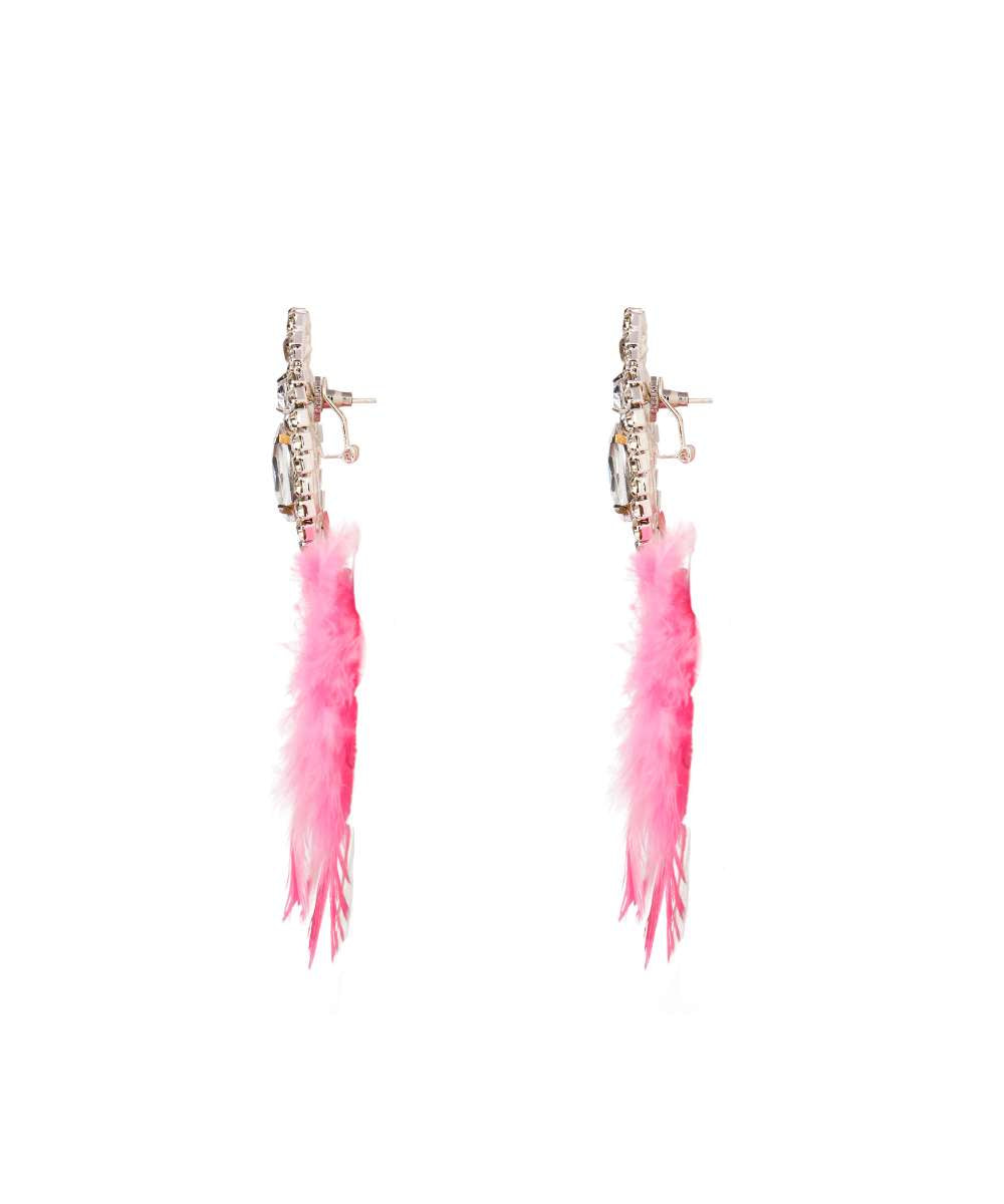 Rhinestone Pink Feather Earrings