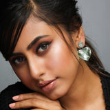 Mini Crushed Heart Green Earrings