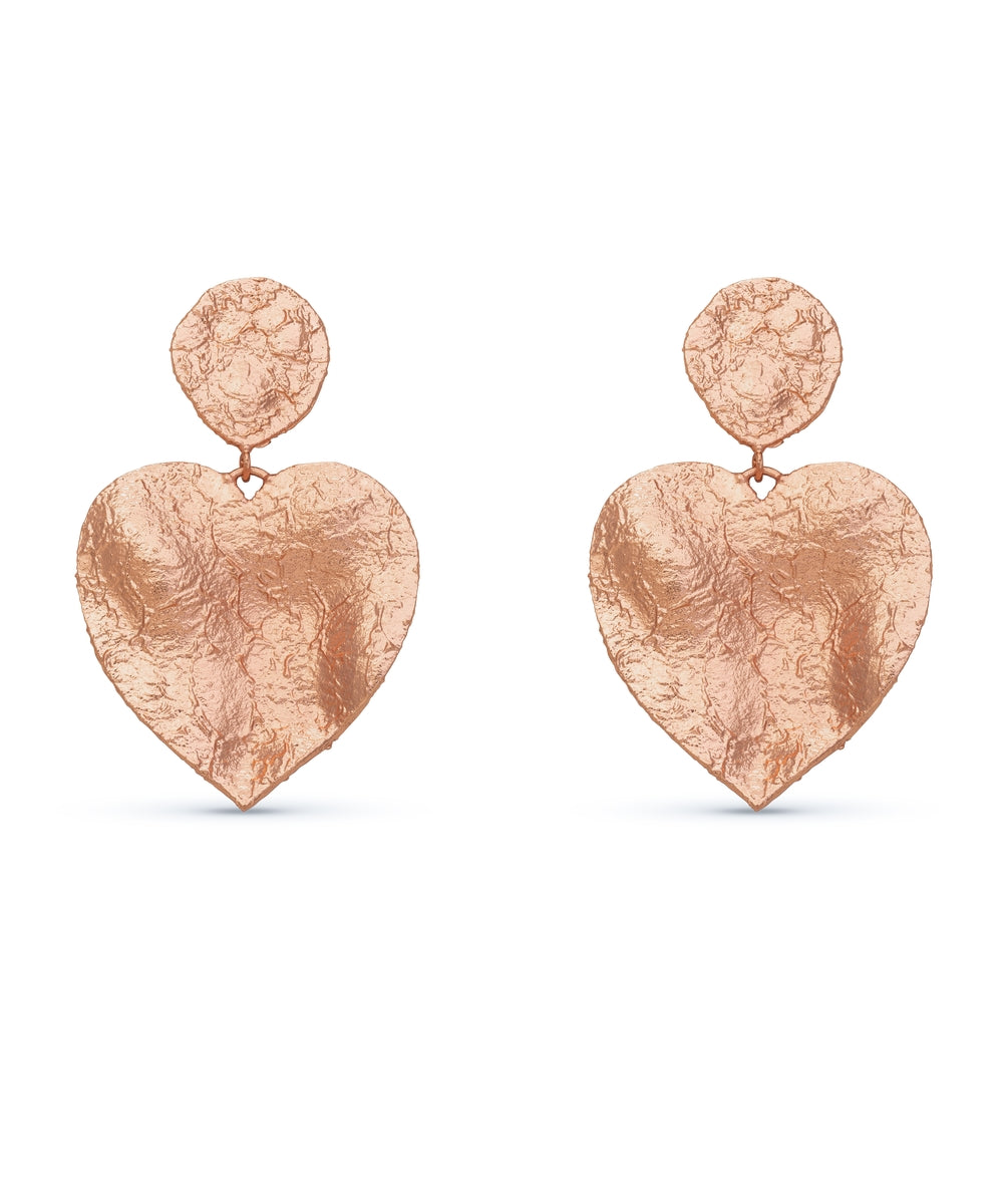 Crushed Heart Rose Gold Earrings