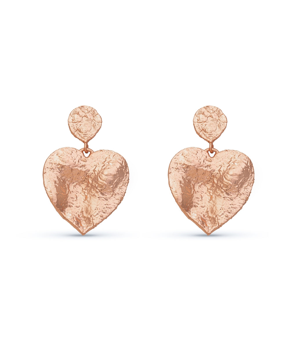 Mini Crushed Heart Rose Gold Earrings