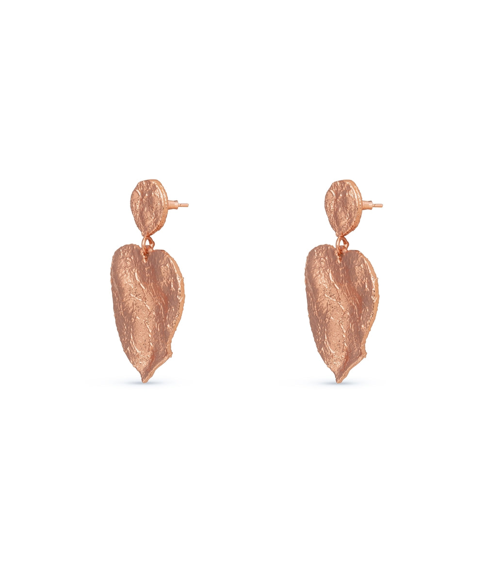 Mini Crushed Heart Rose Gold Earrings