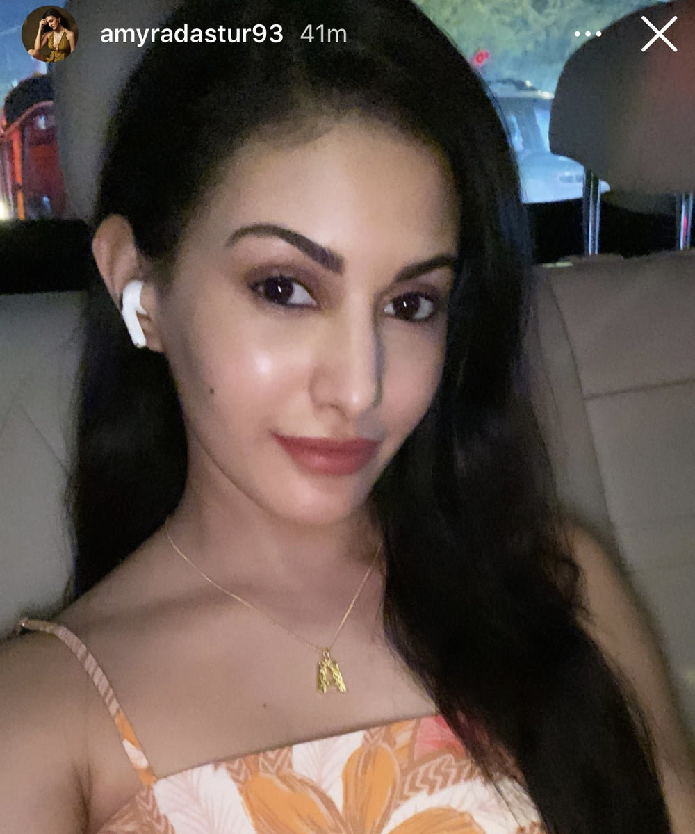 Amyra Dastur wearing MNSH Minimalistic Initial A Necklace