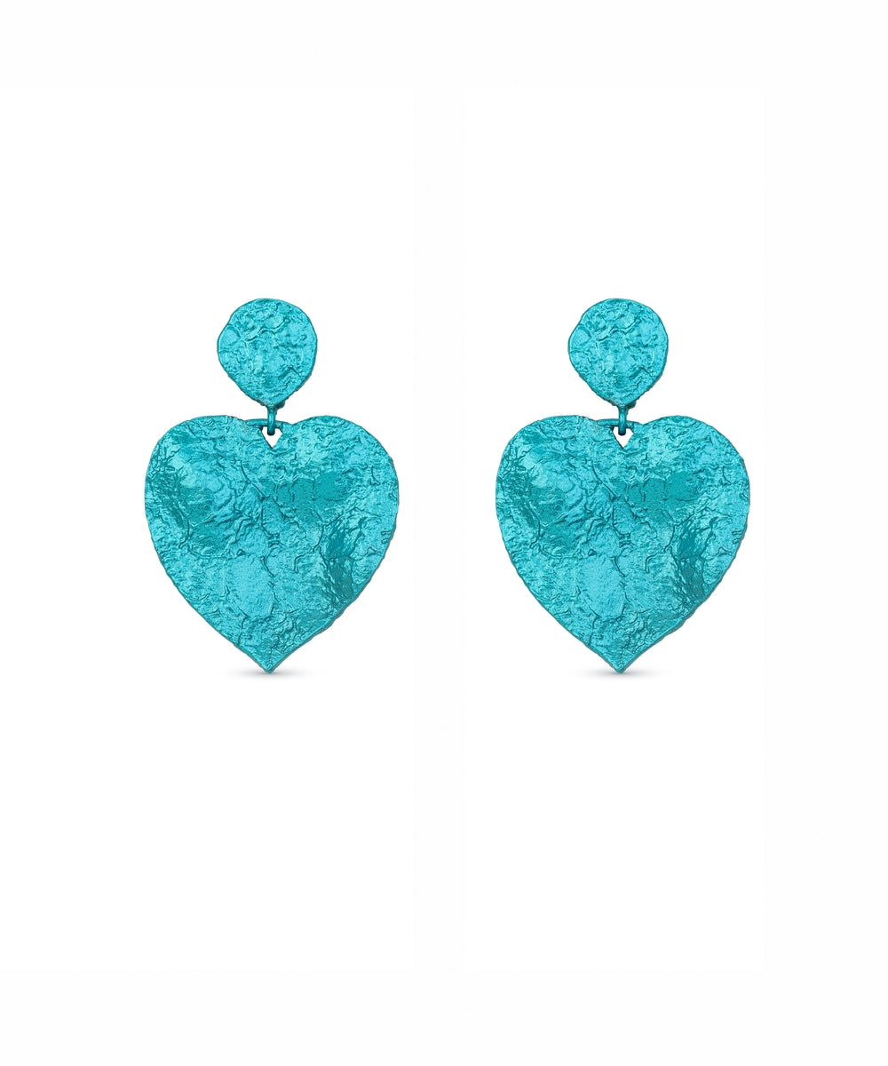 Mini Crushed Heart Blue Earrings
