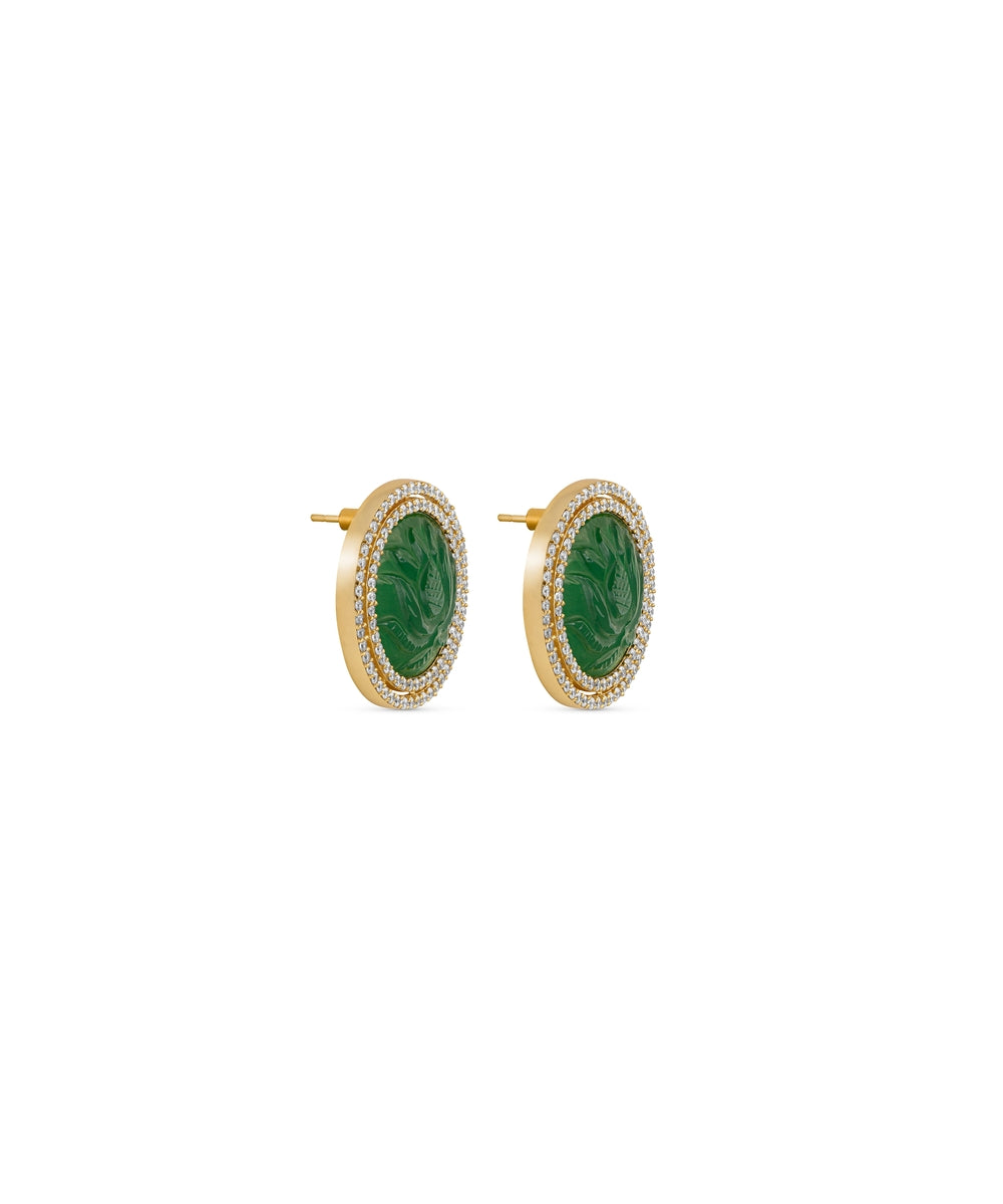 18K Floating Emerald Stud Earrings with Diamond Halo — Lovélle Jewellery