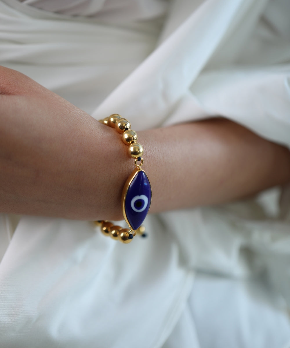 Blue Evil Eye Bracelet In Gold
