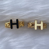 Signature Initial Black Enamel Ring